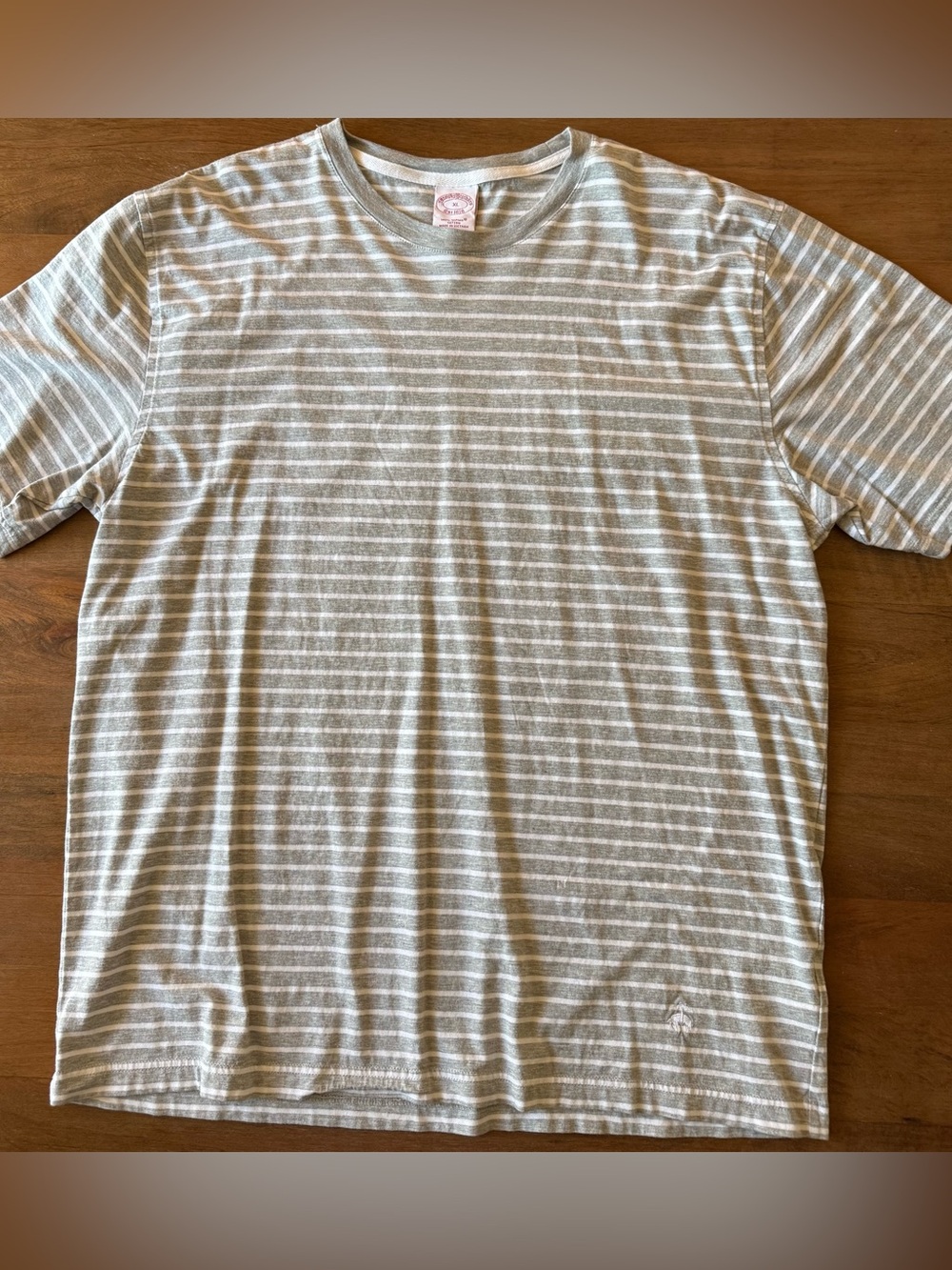 Brooks Brothers Gray and White Striped Short Sleeve Crewneck Tee